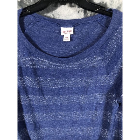 Mossimo, Long sleeve T-shirt women’s blue striped silver sparkle size medium￼ - Picture 9 of 12